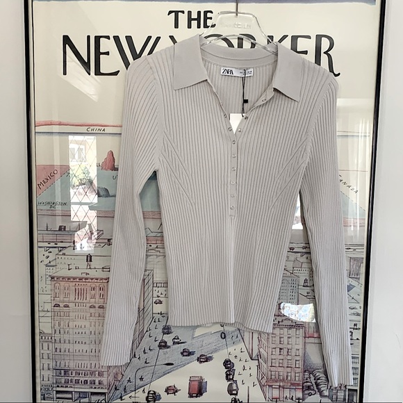 Zara Sweaters - NWT Zara light grey ribbed knit with snap buttons Size L